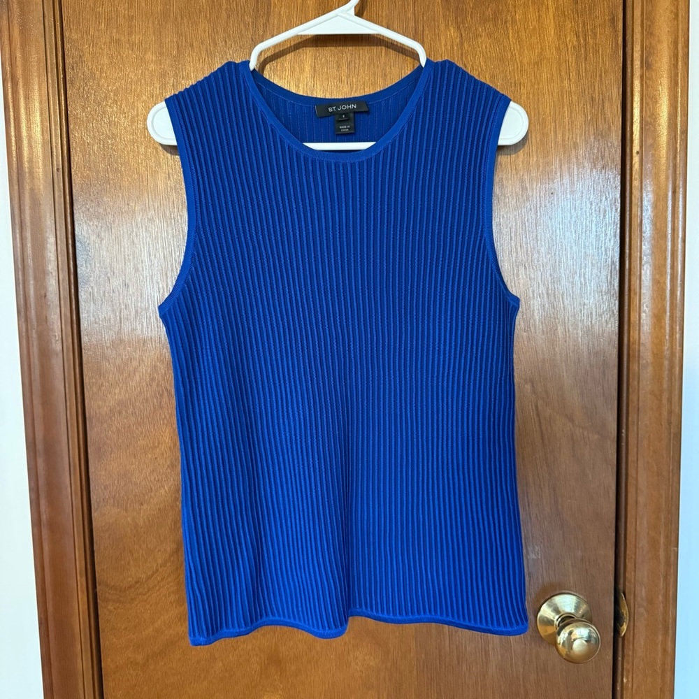 St. John Royal Blue Sleeveless Ribbed Knit Tank